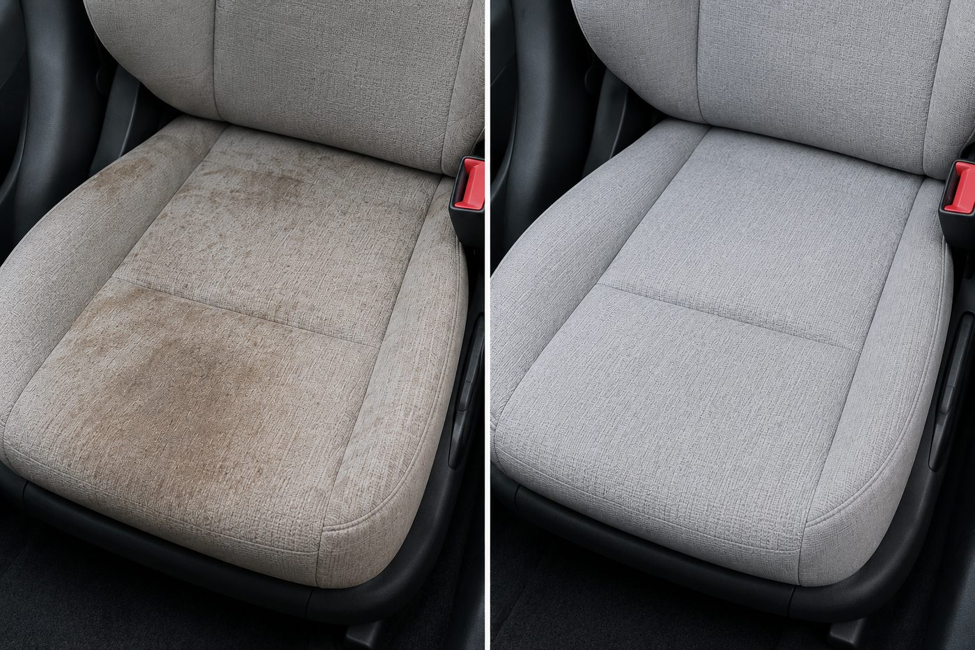 Cloth car seat before and after cleaning