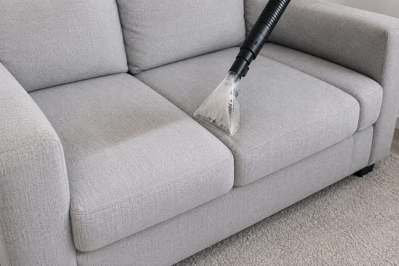 Fabric couch cleaning with extraction tool