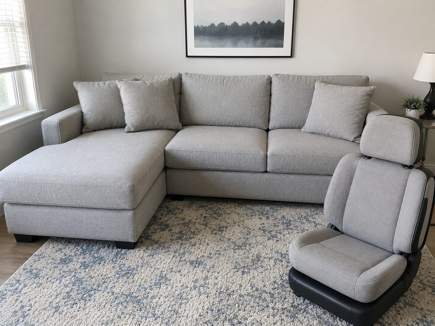 Couch, rug and car seat bundle and save